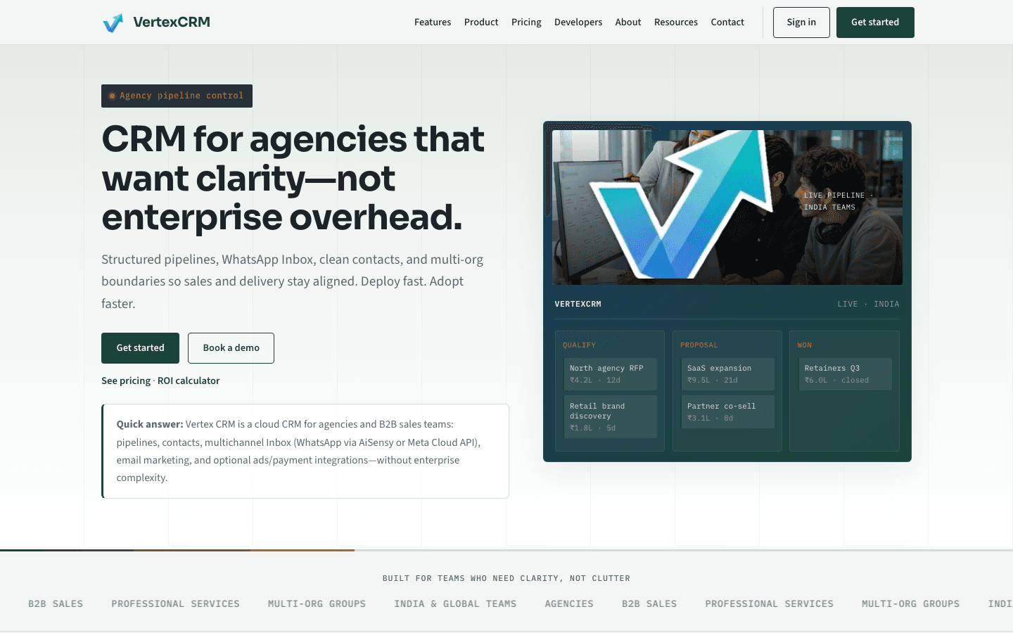 Vertex CRM live website