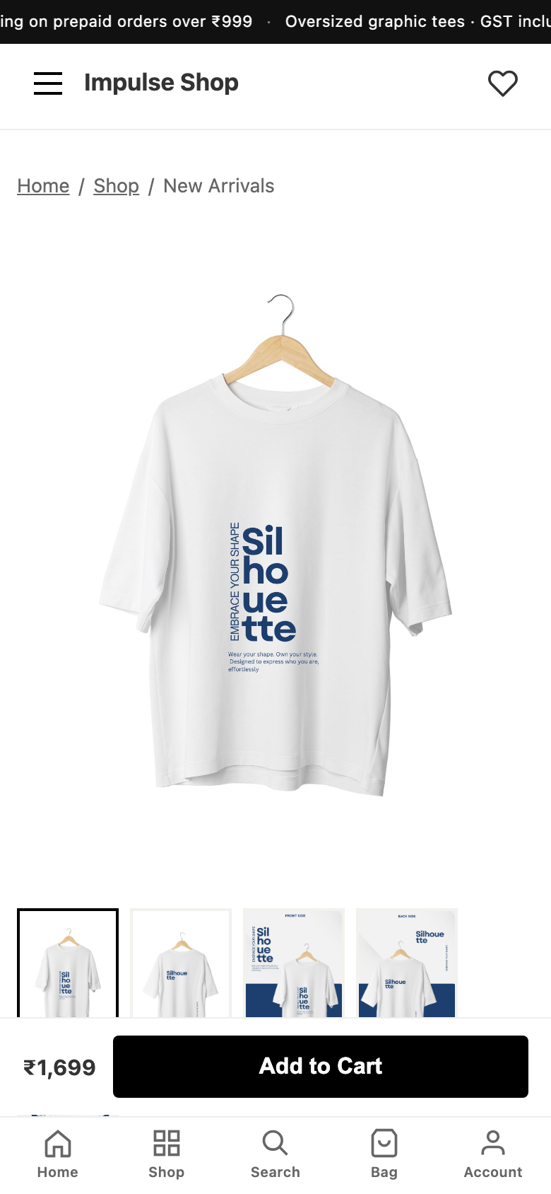 Impulse Shop — White tee on phone