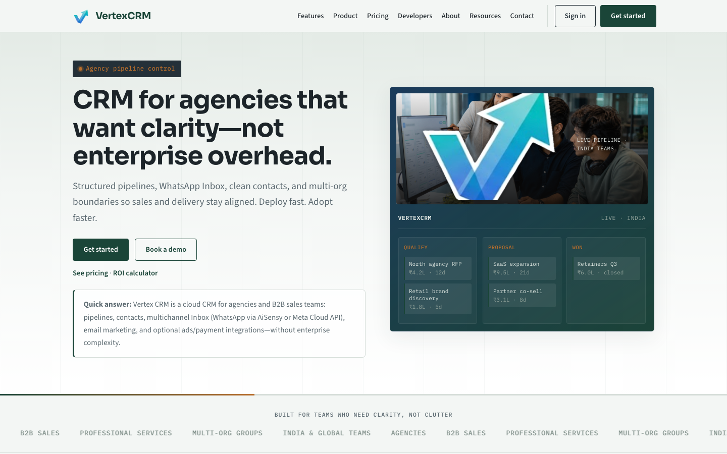 Vertex CRM live website
