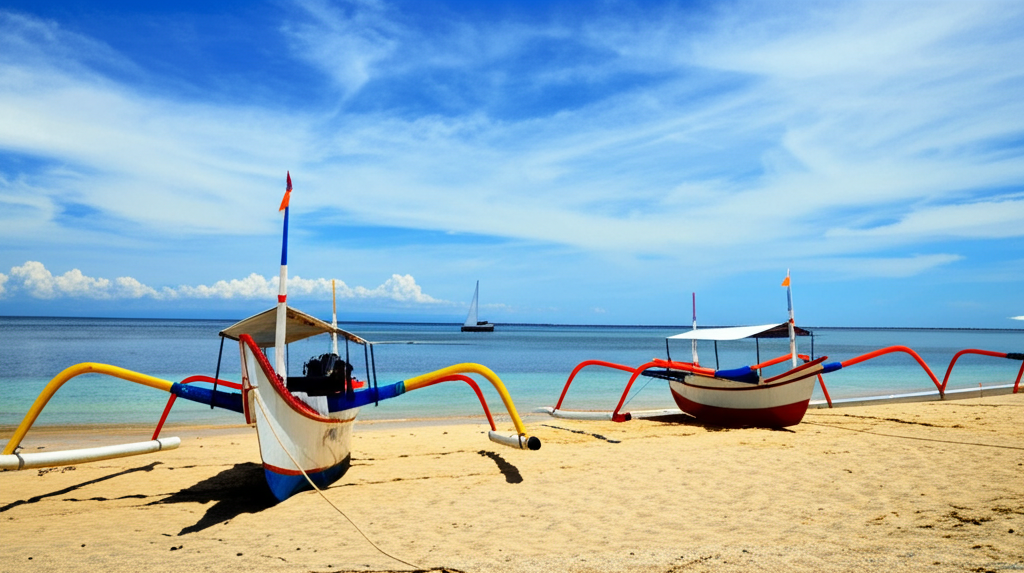 Bali beach with traditional boats