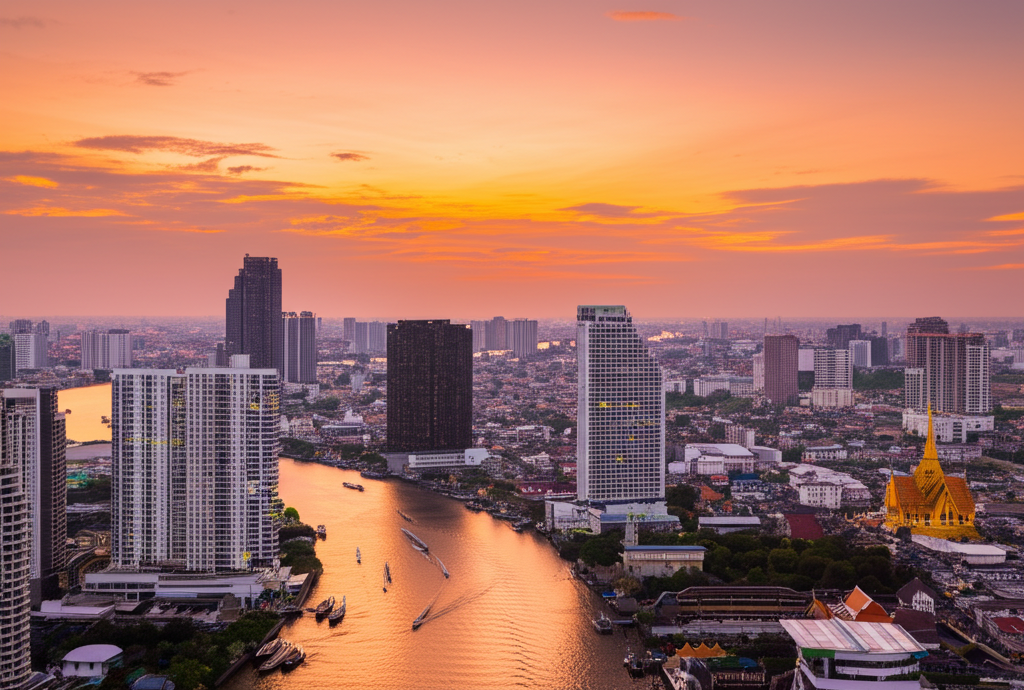 Bangkok skyline with Chao Phraya river