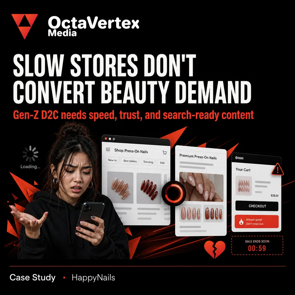 HappyNails — Commerce + CMS + Hinglish SEO for Gen-Z Beauty — Slow stores