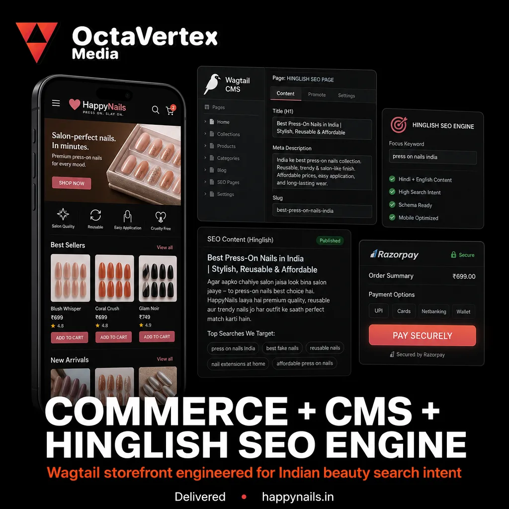 HappyNails — Commerce + CMS + Hinglish SEO for Gen-Z Beauty