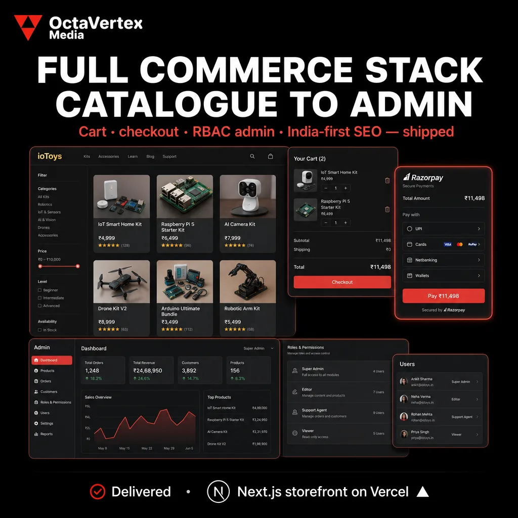 ioToys — A Trusted Commerce Stack for India's STEM & IoT Makers — Full commerce stack