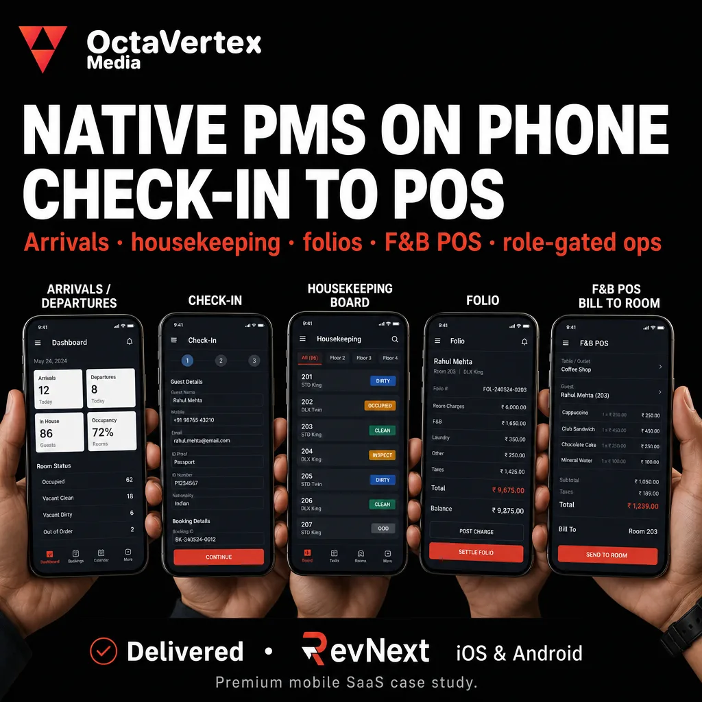 RevNext PMS Mobile — Hotel Front Desk Operations on the Phone