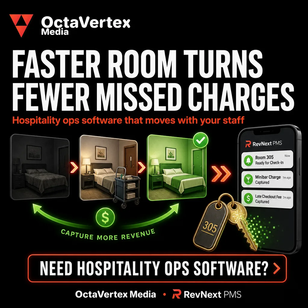 RevNext PMS Mobile — Hotel Front Desk Operations on the Phone — Faster room turns