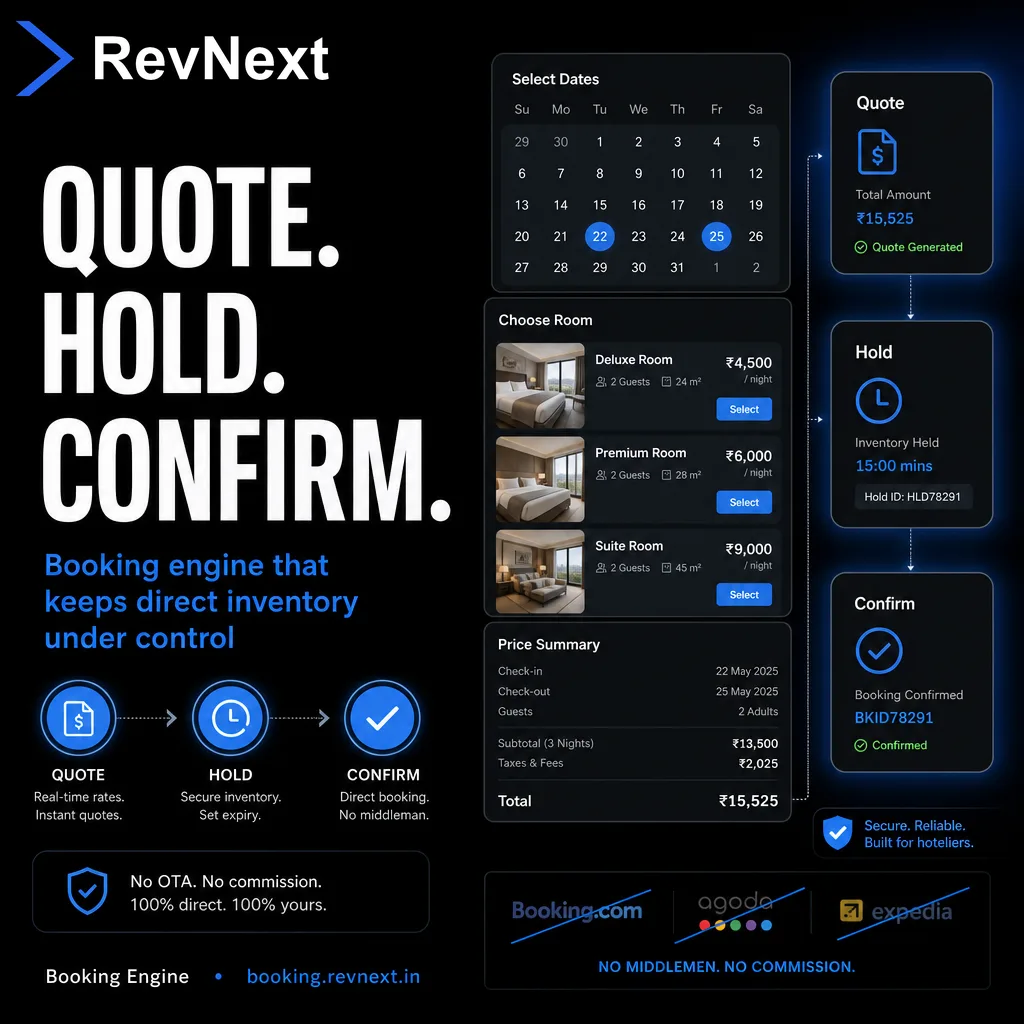 RevNext — One Modular Platform for Hotel Revenue Operations — Quote hold confirm